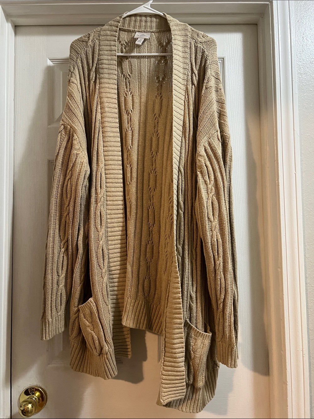 St. John's Bay Cable-Knit Open Front Cardigan - Tan